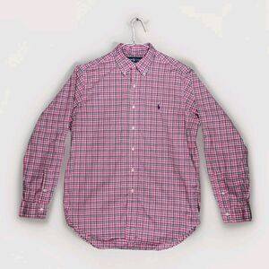 Ralph Lauren Shirt Mens Sz Large Pink Check Button Up Long Sleeve Pony Preppy